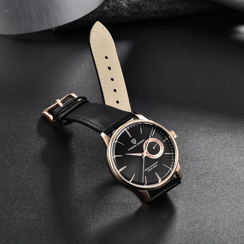 PAGNI DESIGN Mens Quartz Watches Mens Fashion Business Clock Waterproof Leather Sports Watch Men Luxury Brand Gold Wristwatches