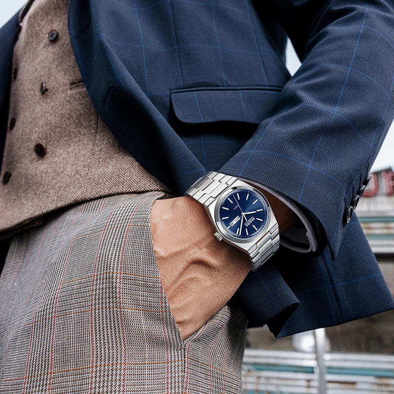 MARK FAIRWAHLE 5160 Men Watch Quartz Wristwatches Calendar Waterproof Business Stainless Steel Watches for Man Relogio Masculino