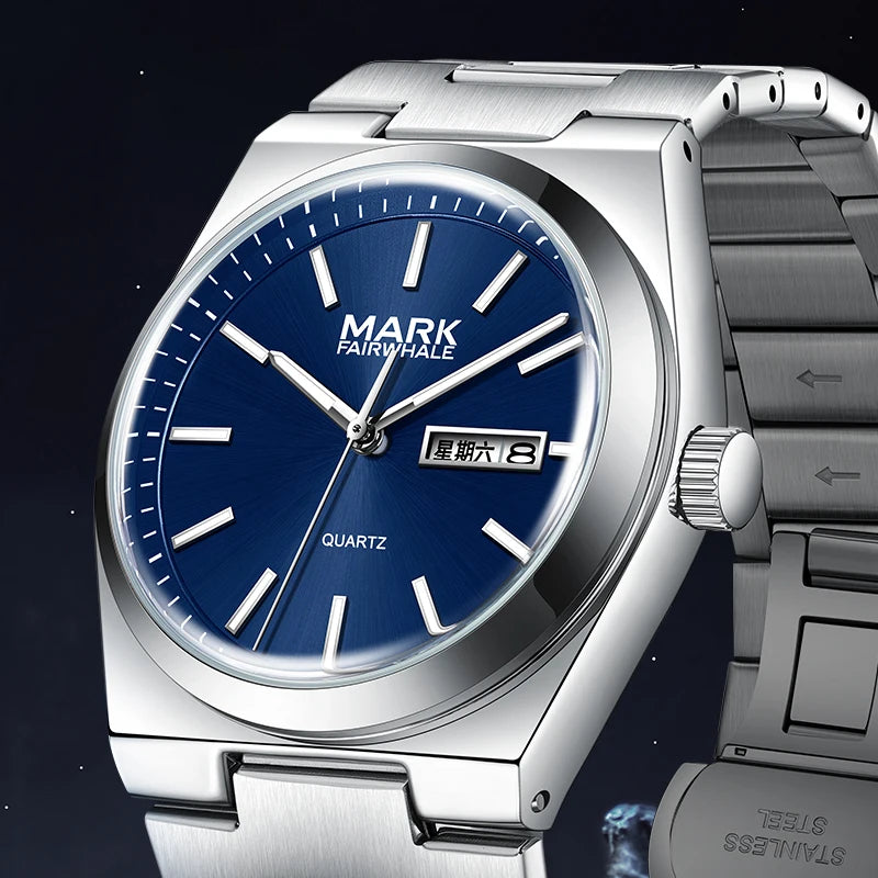MARK FAIRWAHLE 5160 Men Watch Quartz Wristwatches Calendar Waterproof Business Stainless Steel Watches for Man Relogio Masculino