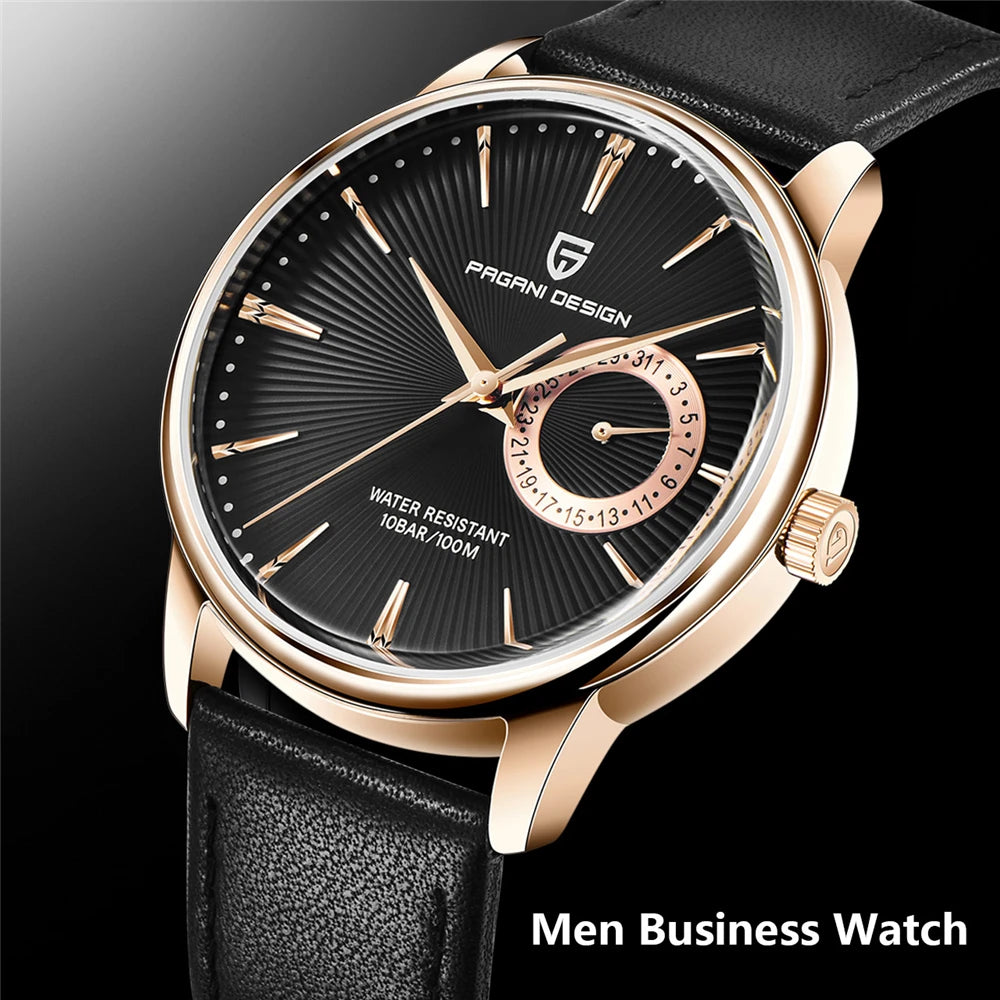 PAGNI DESIGN Mens Quartz Watches Mens Fashion Business Clock Waterproof Leather Sports Watch Men Luxury Brand Gold Wristwatches